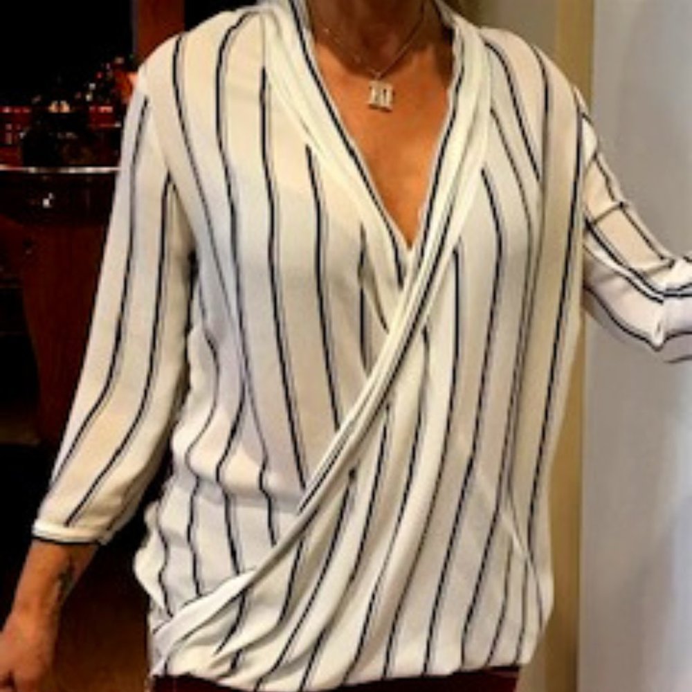 M&S Striped Faux Wrap Style Blouse